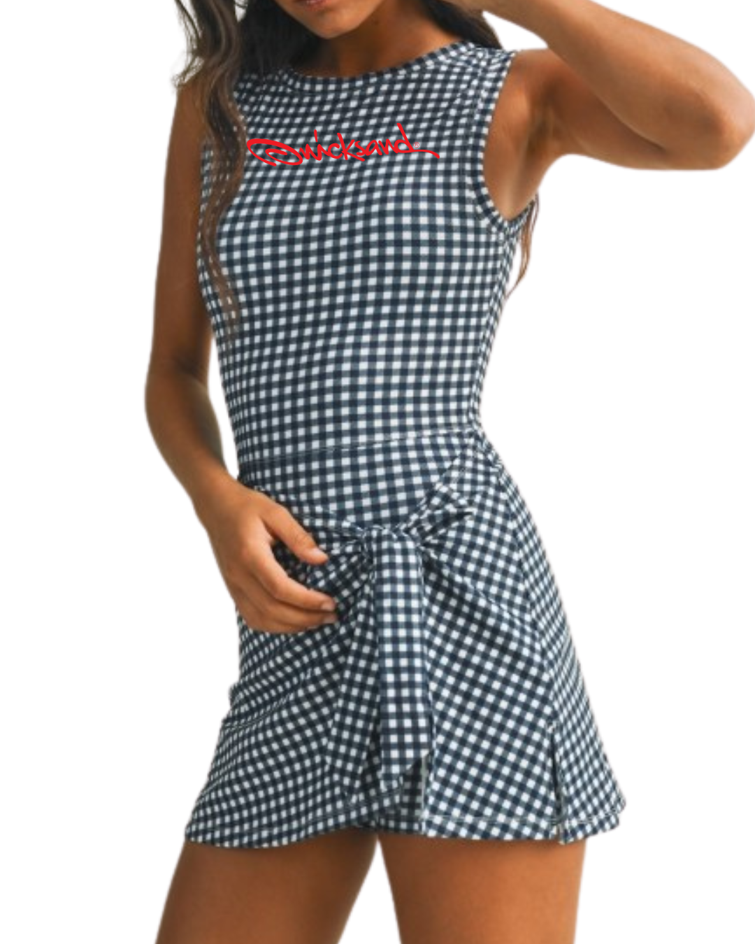 QS - Gingham Wrap Tie Front Dress