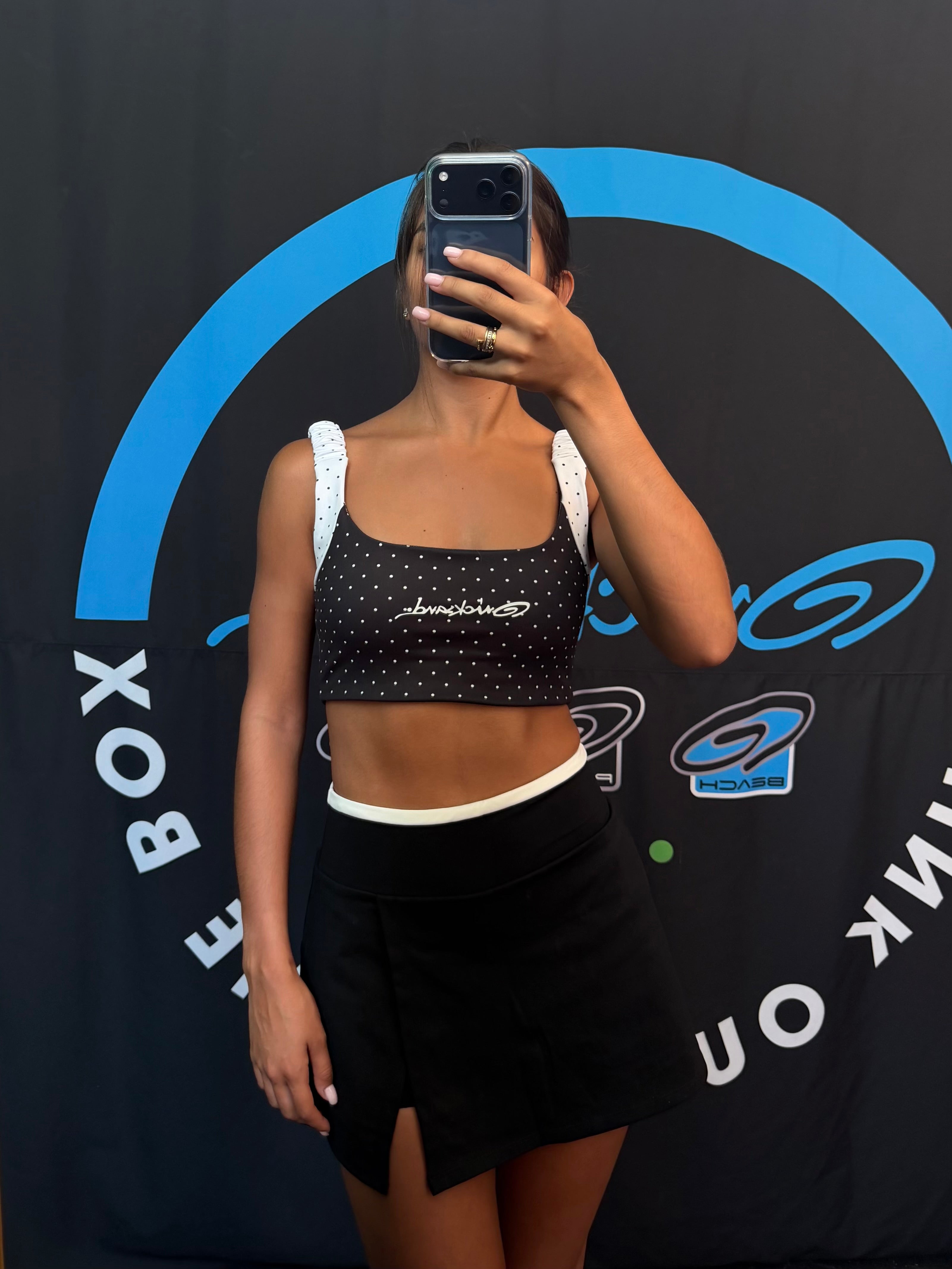 QS-POLKA-DOT  SCRUNCHED STRAP SPORTS BRA