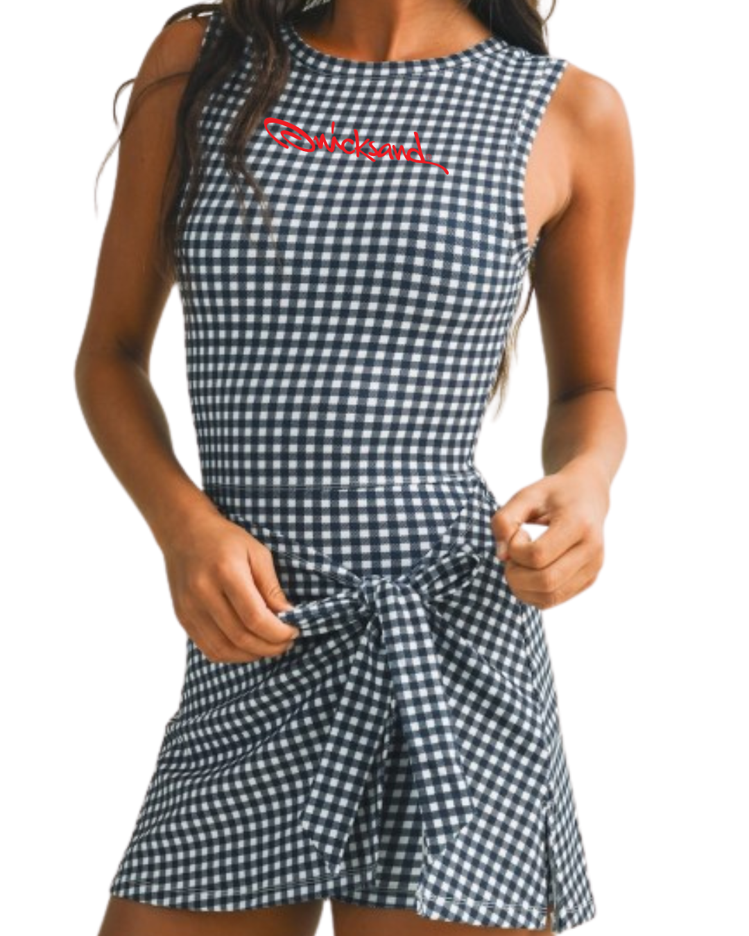 QS - Gingham Wrap Tie Front Dress
